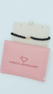 Black Beaded Bracelet with 18 Carat Gold Lebanon Arabic Charm