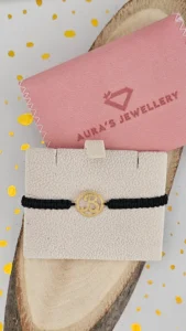 Black Thread Bracelet with 18 Carat Gold Initial B Charm