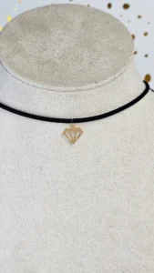 18 Carat Gold Diamond Charm Necklace on Black Choker