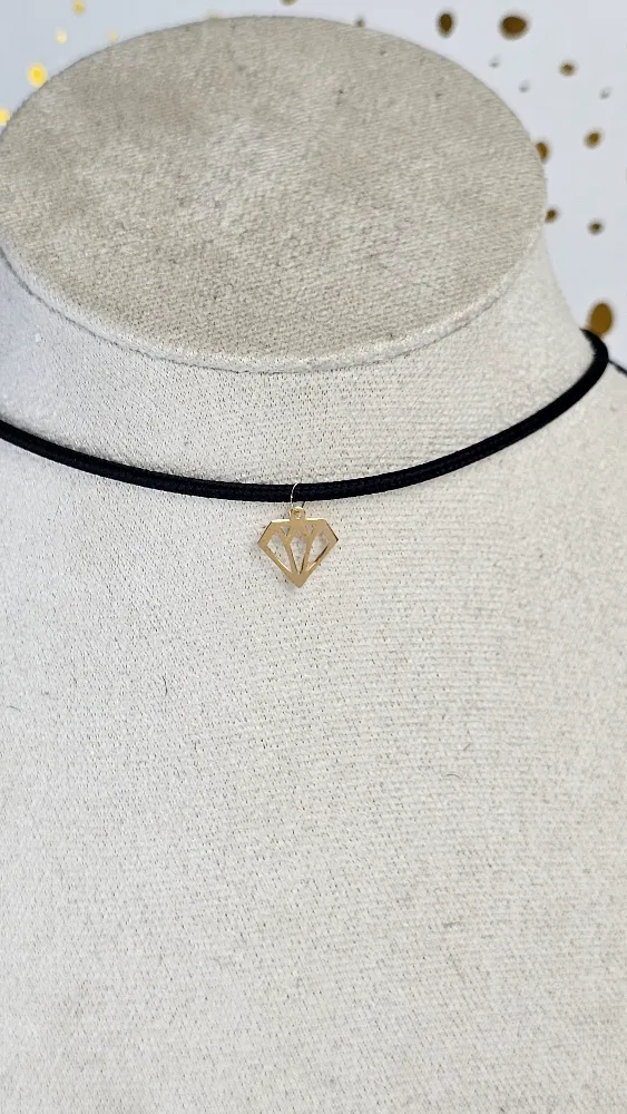 18 Carat Gold Diamond Charm Necklace on Black Choker