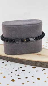 Men’s Black Beaded Bracelet with Silver Arrow Charms & 18 Carat Gold Bead