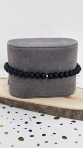 Men’s Black Beaded Bracelet with 18 Carat Gold Accent