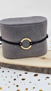 18K Gold Circle Bracelet on Black Thread