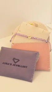 Purple Beaded Bracelet with 18 Carat Gold Butterfly Charm