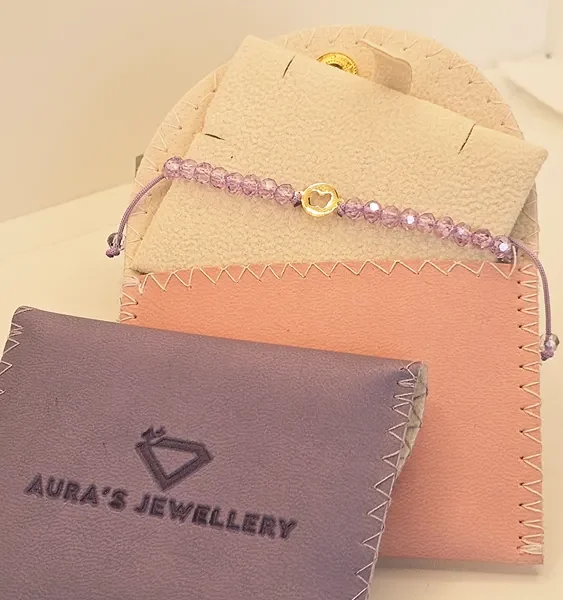 Purple Beaded Bracelet with 18 Carat Gold Butterfly Charm