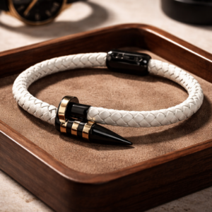 Aero Blanc white leather bracelet for men with black spike detail