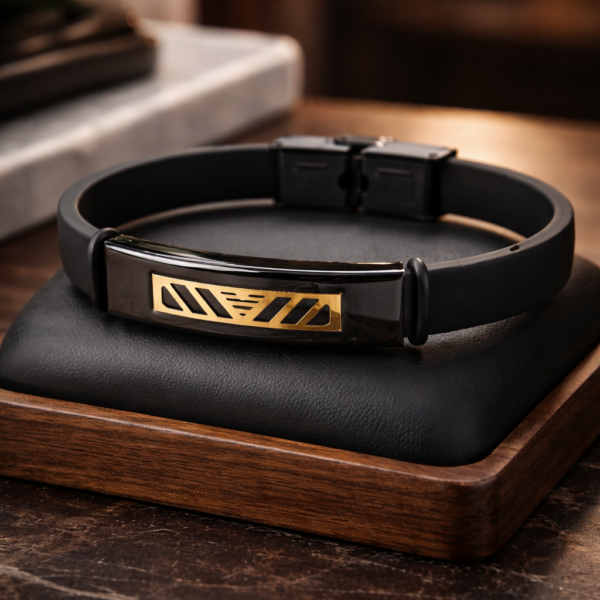 Apex Noir black leather bracelet for men with gold plate