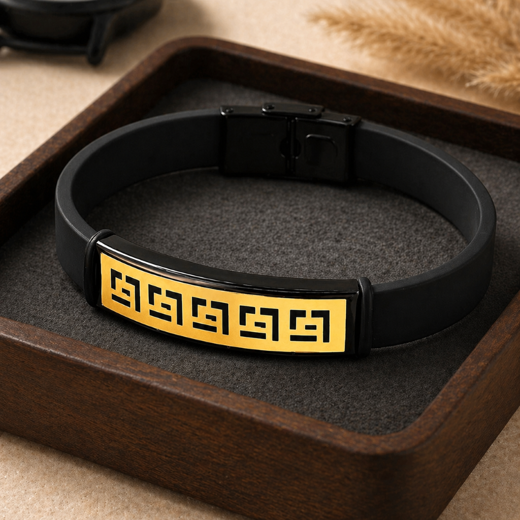 Axion men’s bracelet with 18K gold plate and black band modern design