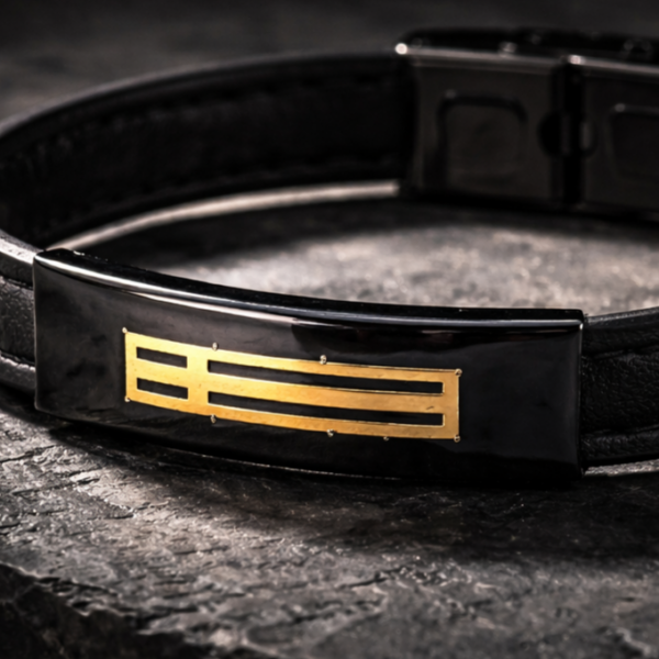 Axis Noir men’s bracelet in black leather with gold cross detail